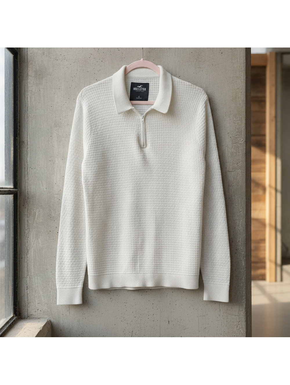 Hollister Textured Half-Zip Sweater Cream S Women